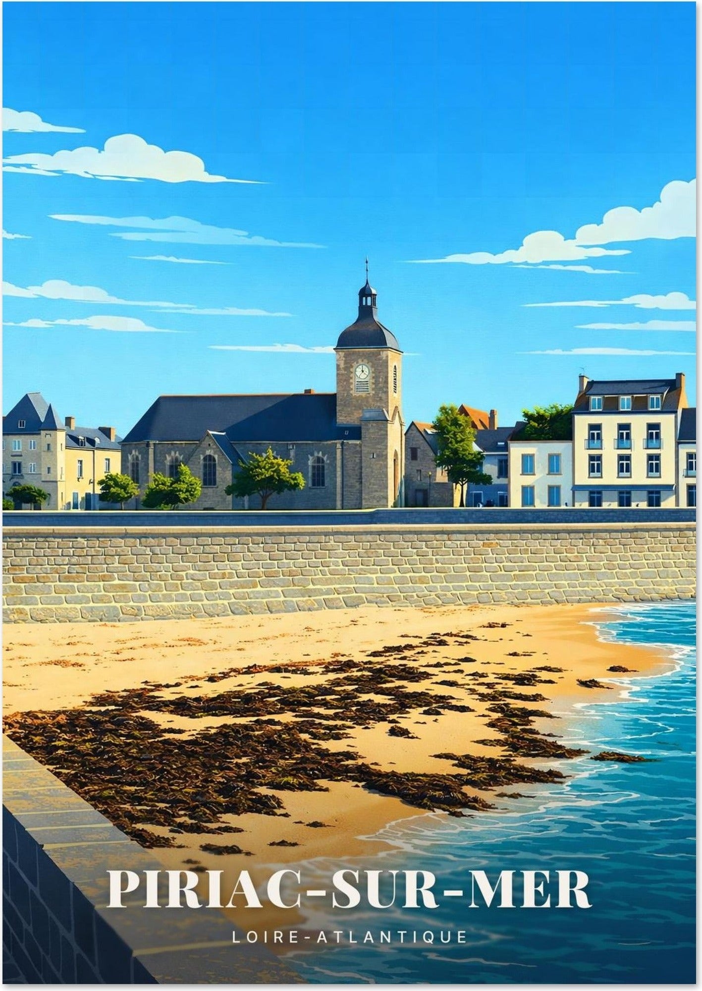 Piriac-sur-Mer — Le Clocher de l'Église dominant le Front de Mer et la Plage de Loire-Atlantique