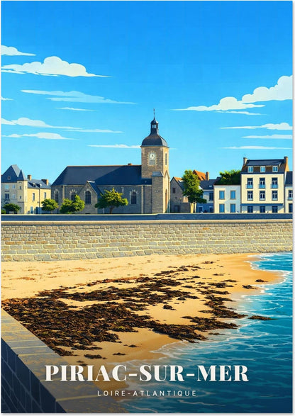 Piriac-sur-Mer — Le Clocher de l'Église dominant le Front de Mer et la Plage de Loire-Atlantique