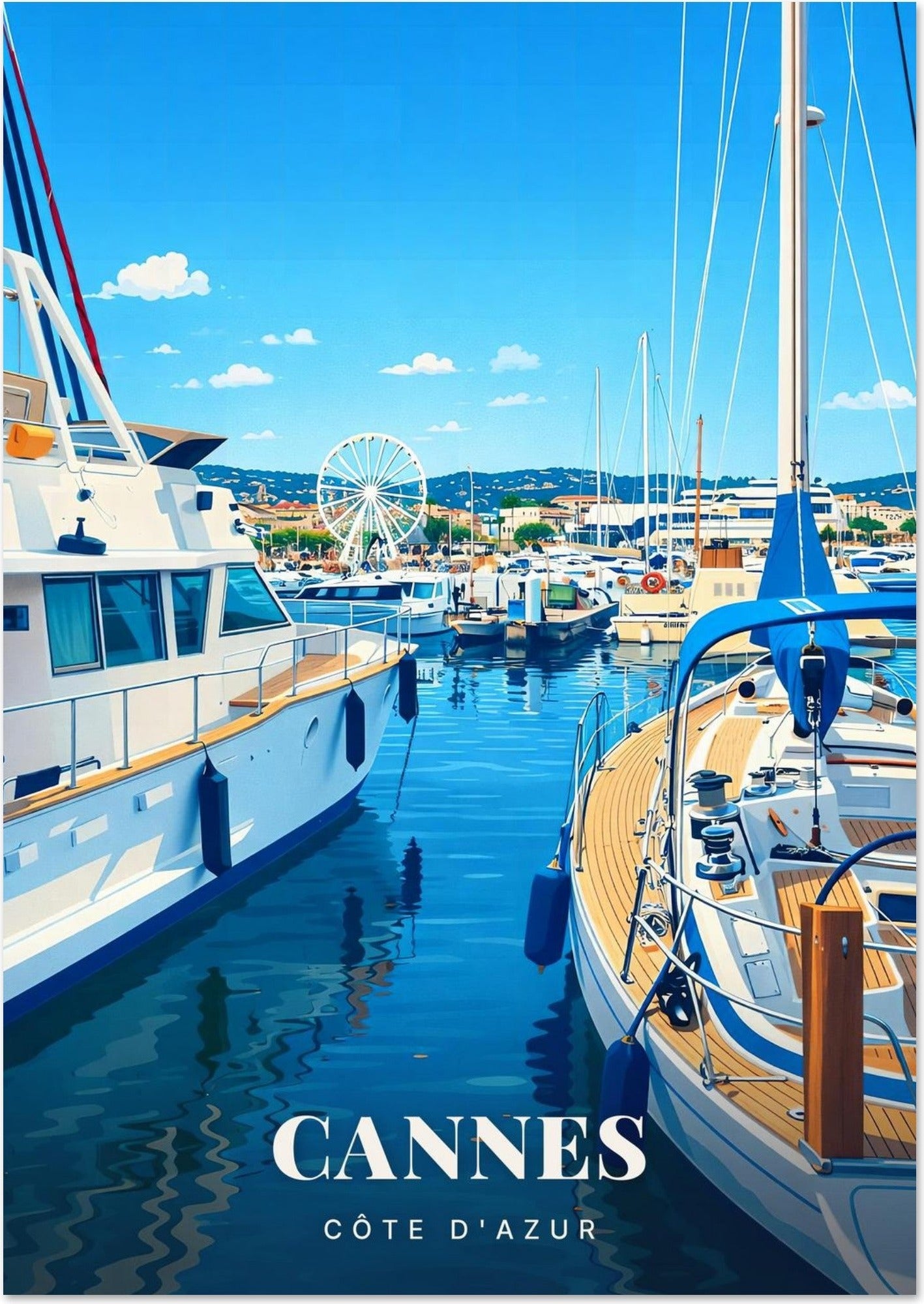 Cannes — Yachts du Vieux Port et Grande Roue sous le Ciel de la Côte d'Azur