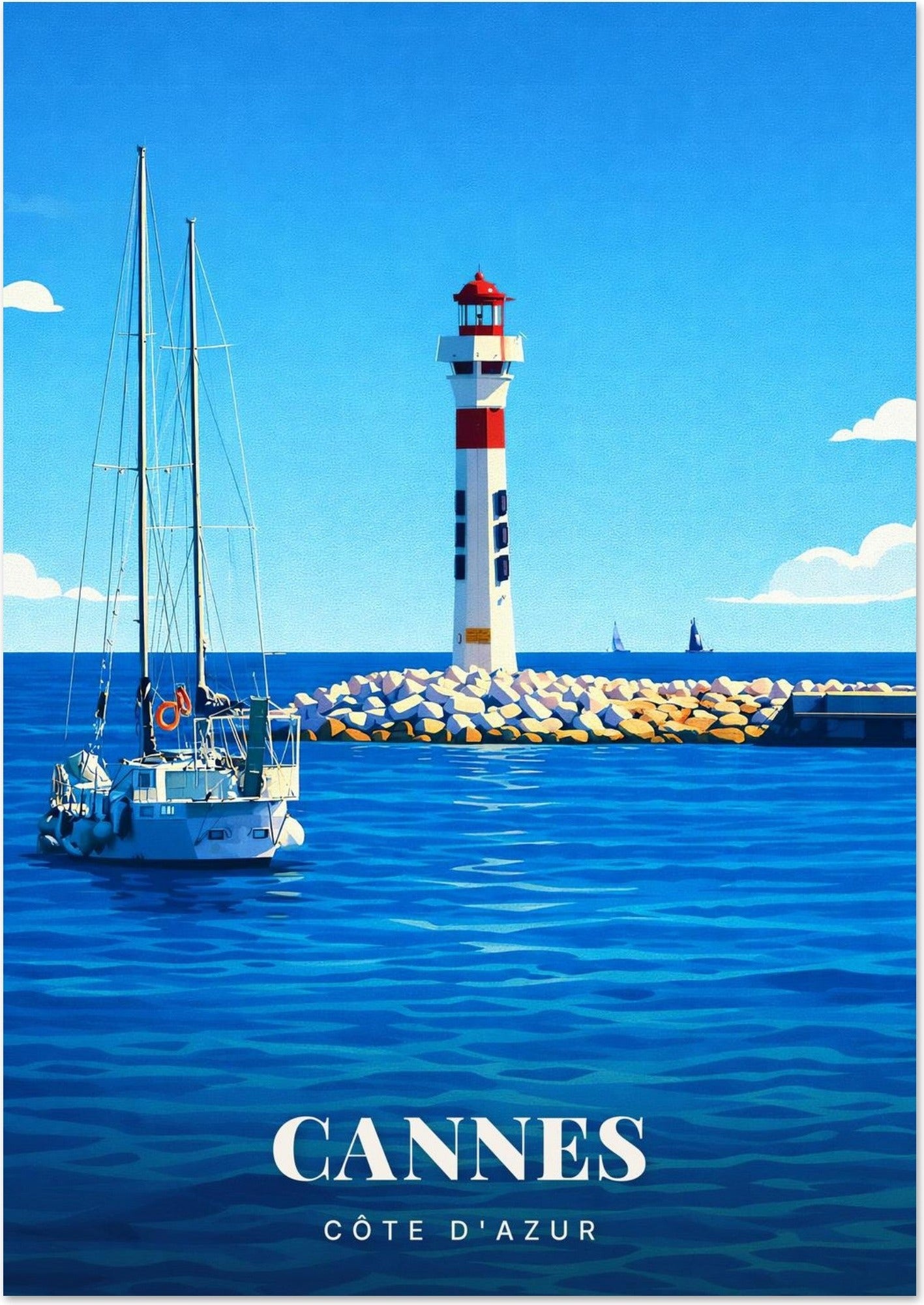 Cannes — Le Phare Rouge et Blanc de la Jetée face à la Mer de la Côte d'Azur