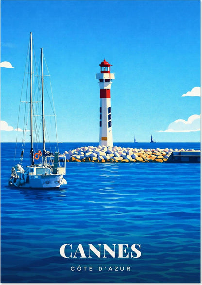 Cannes — Le Phare Rouge et Blanc de la Jetée face à la Mer de la Côte d'Azur