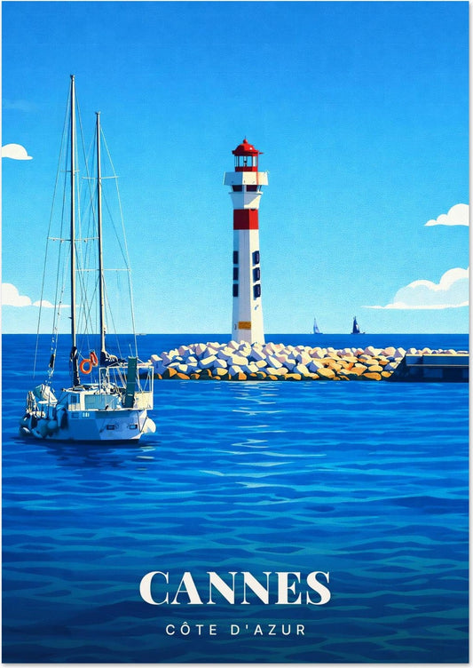 Cannes — Le Phare Rouge et Blanc de la Jetée face à la Mer de la Côte d'Azur
