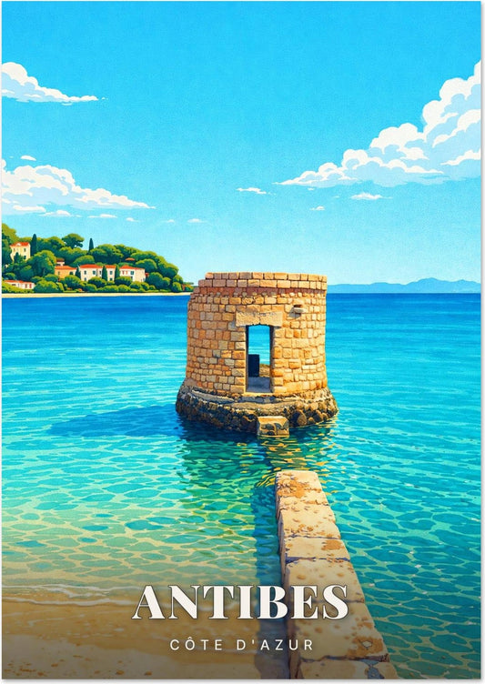 Antibes — Ancienne Tour de Pierre dans les Eaux Turquoise de la Côte d'Azur