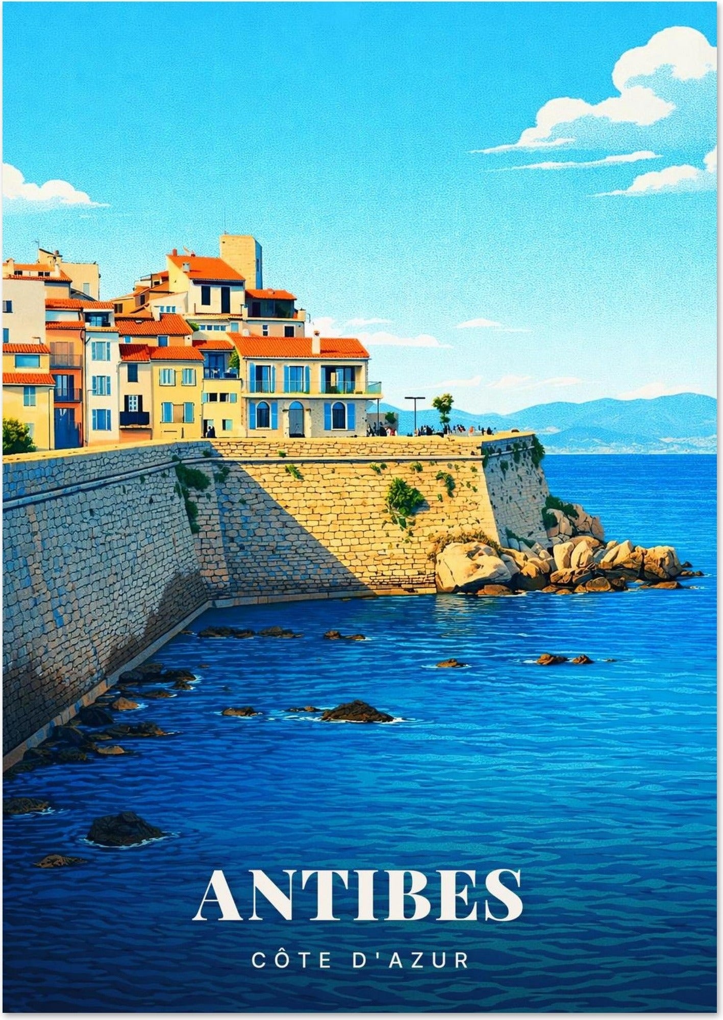 Antibes — Remparts de la Vieille Ville face à la Mer et aux Montagnes de la Côte d'Azur