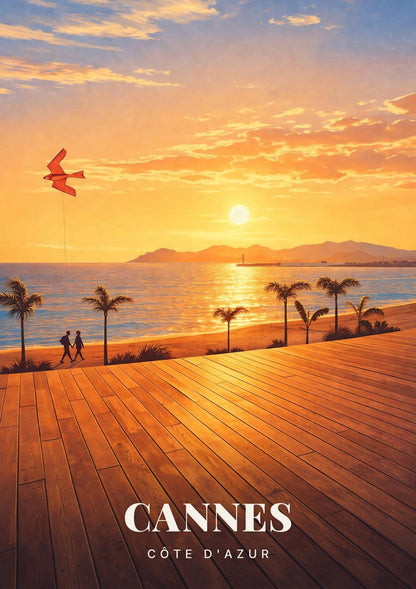 Cannes — Coucher de Soleil Doré sur la Baie depuis le Ponton de Bois
