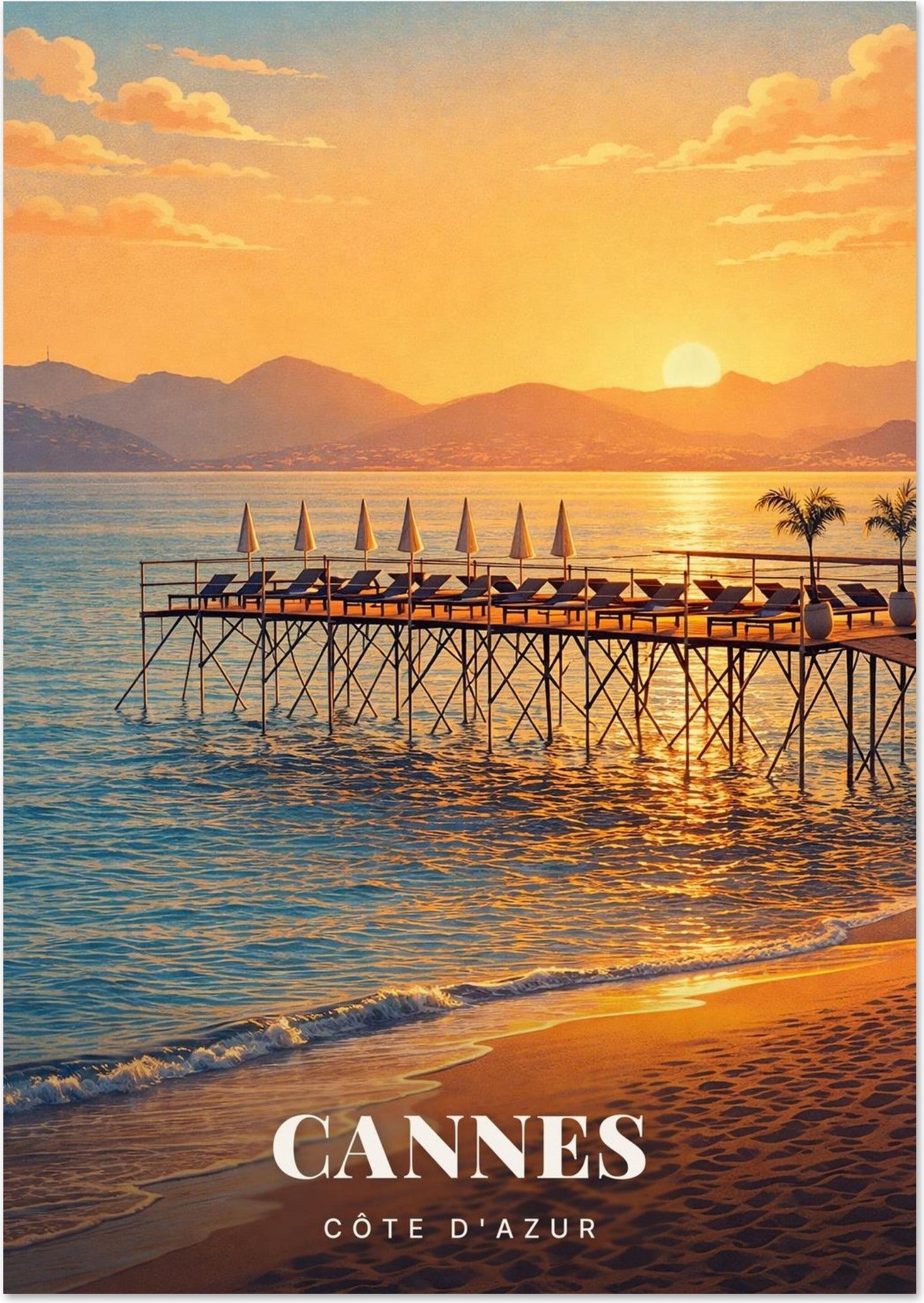 Cannes — Ponton de Plage sur Pilotis au Lever du Soleil sur la Baie
