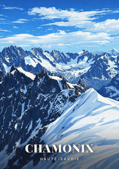 Chamonix — Aiguilles Enneigées et Glaciers du Massif du Mont-Blanc sous le Ciel de Haute-Savoie