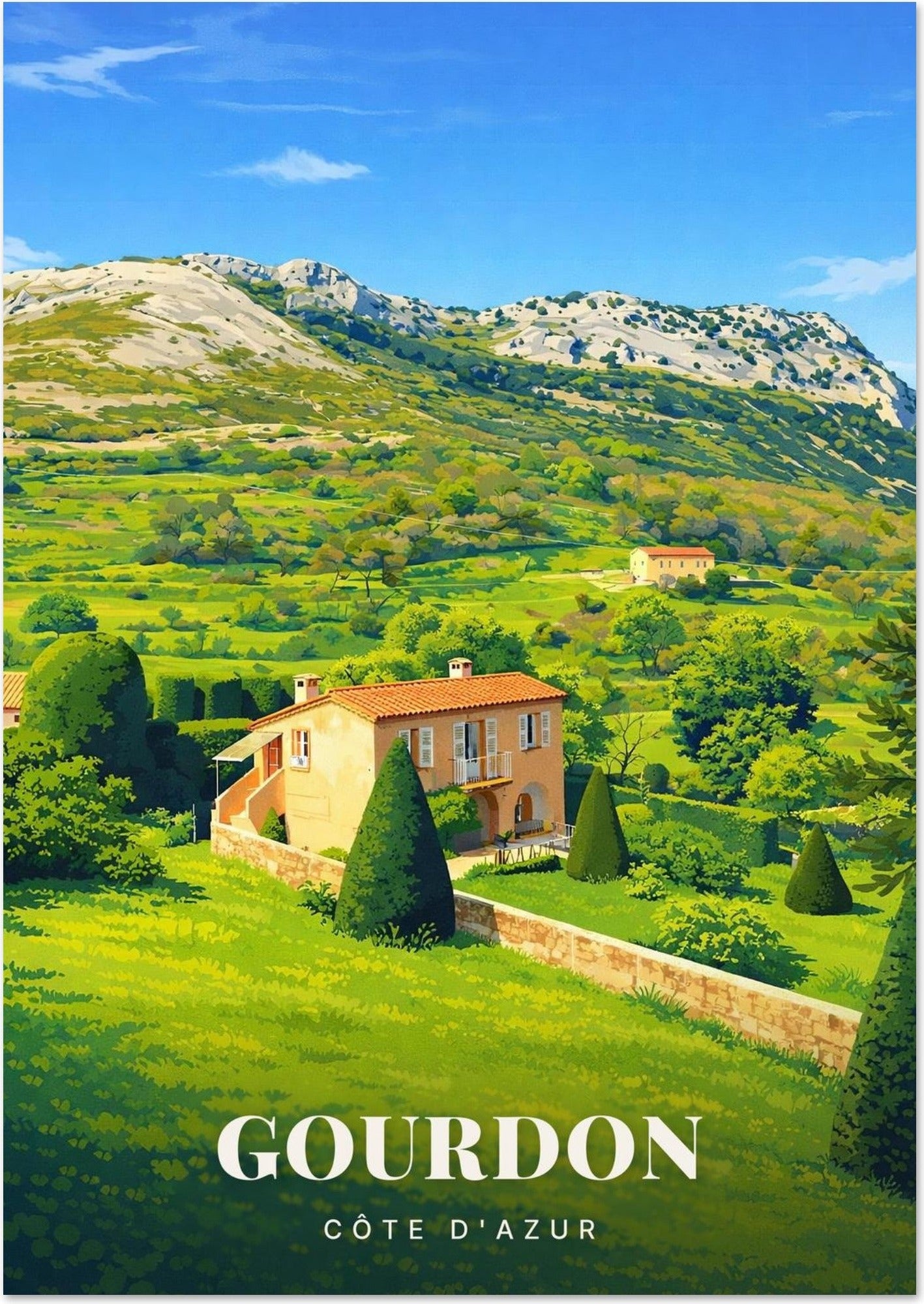 Gourdon — Mas Provençal aux Ifs Taillés face aux Collines Calcaires de la Côte d'Azur