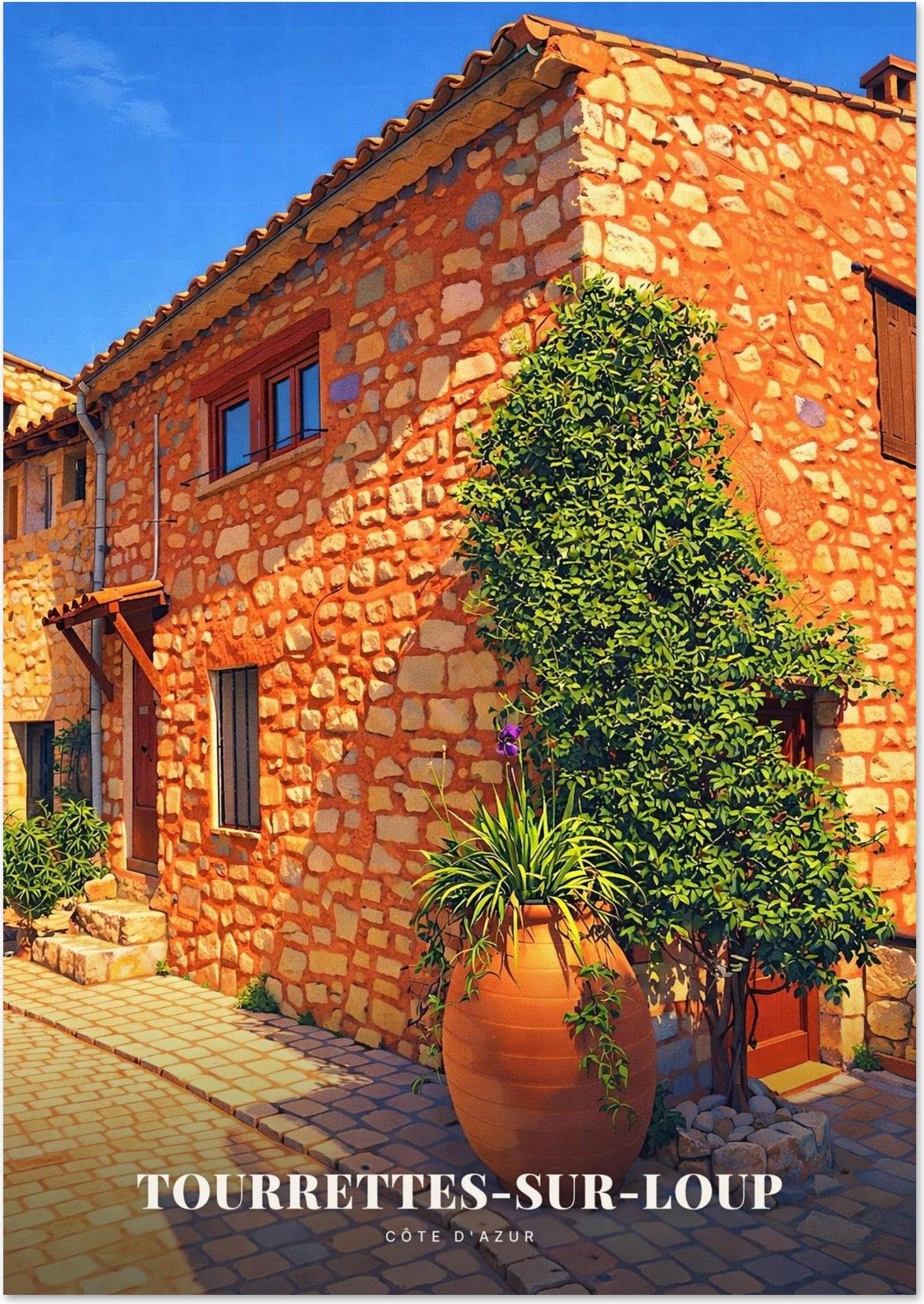 Tourrettes-sur-Loup — Ruelle Pavée et Maison de Pierre Ocre au Cœur du Village Perché de la Côte d'Azur
