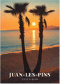 Juan-les-Pins — Deux Palmiers en Ombre au Coucher de Soleil Doré sur la Baie de la Côte d'Azur