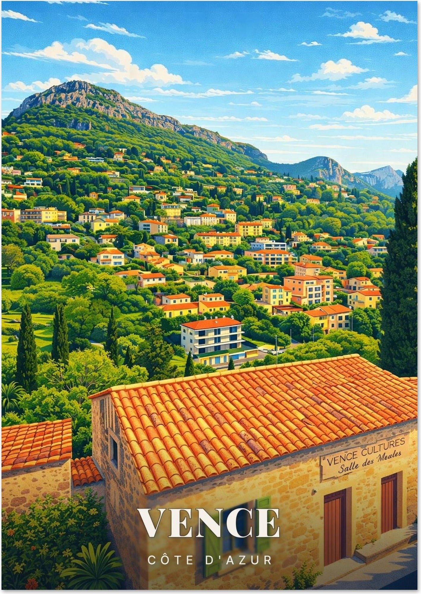 Vence — Le Vieux Village et le Baou des Blancs sous le Ciel d'Azur de la Côte d'Azur