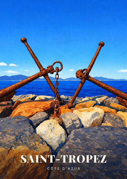 Saint-Tropez — Les Deux Ancres Rouillées Croisées sur la Digue face au Golfe de la Côte d'Azur