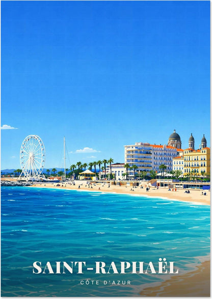 Saint-Raphaël — La Grande Roue, la Plage et les Hôtels Belle Époque face à la Mer Turquoise de la Côte d'Azur