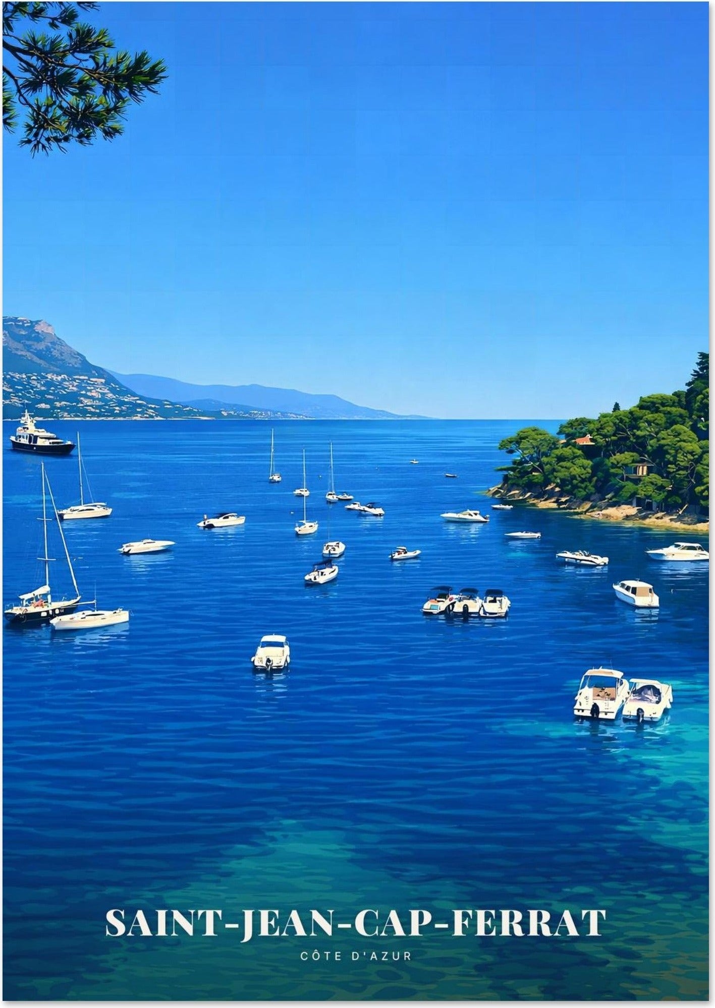 Saint-Jean-Cap-Ferrat — La Baie aux Voiliers et la Pointe Boisée du Cap au-dessus des Eaux Profondes de la Côte d'Azur