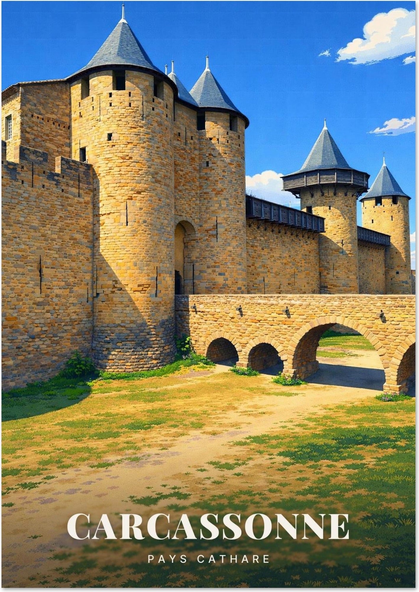 Carcassonne — Le Château Comtal et son Pont de Pierre face aux Tours de la Cité au Cœur du Pays Cathare