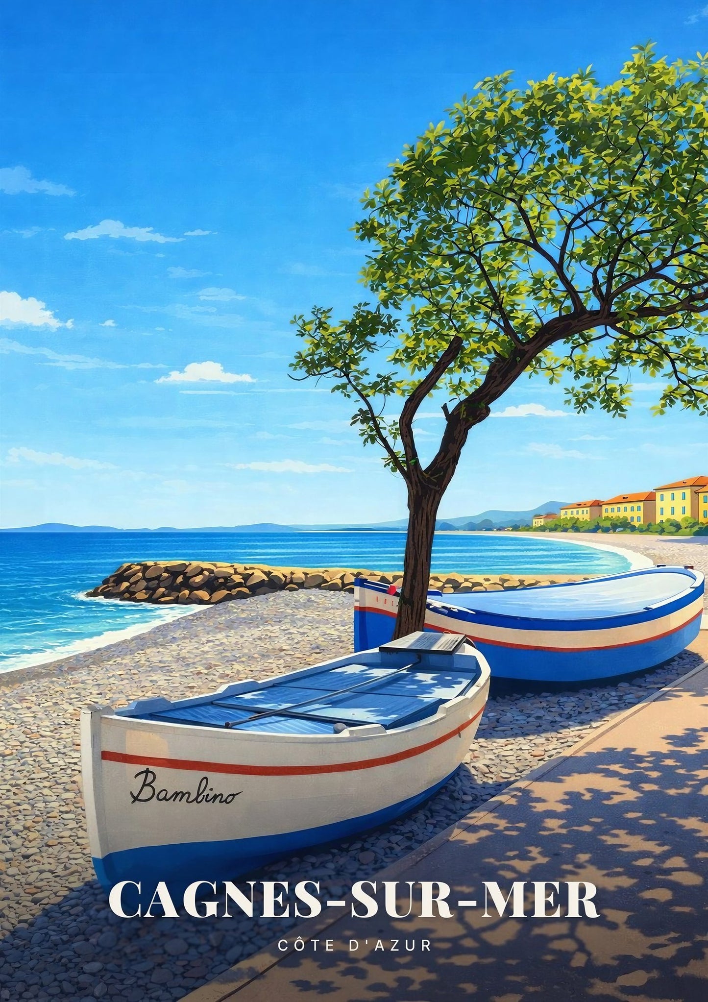 Cagnes-sur-Mer — Les Barques de Pêche sous l'Arbre face à la Mer Turquoise de la Côte d'Azur