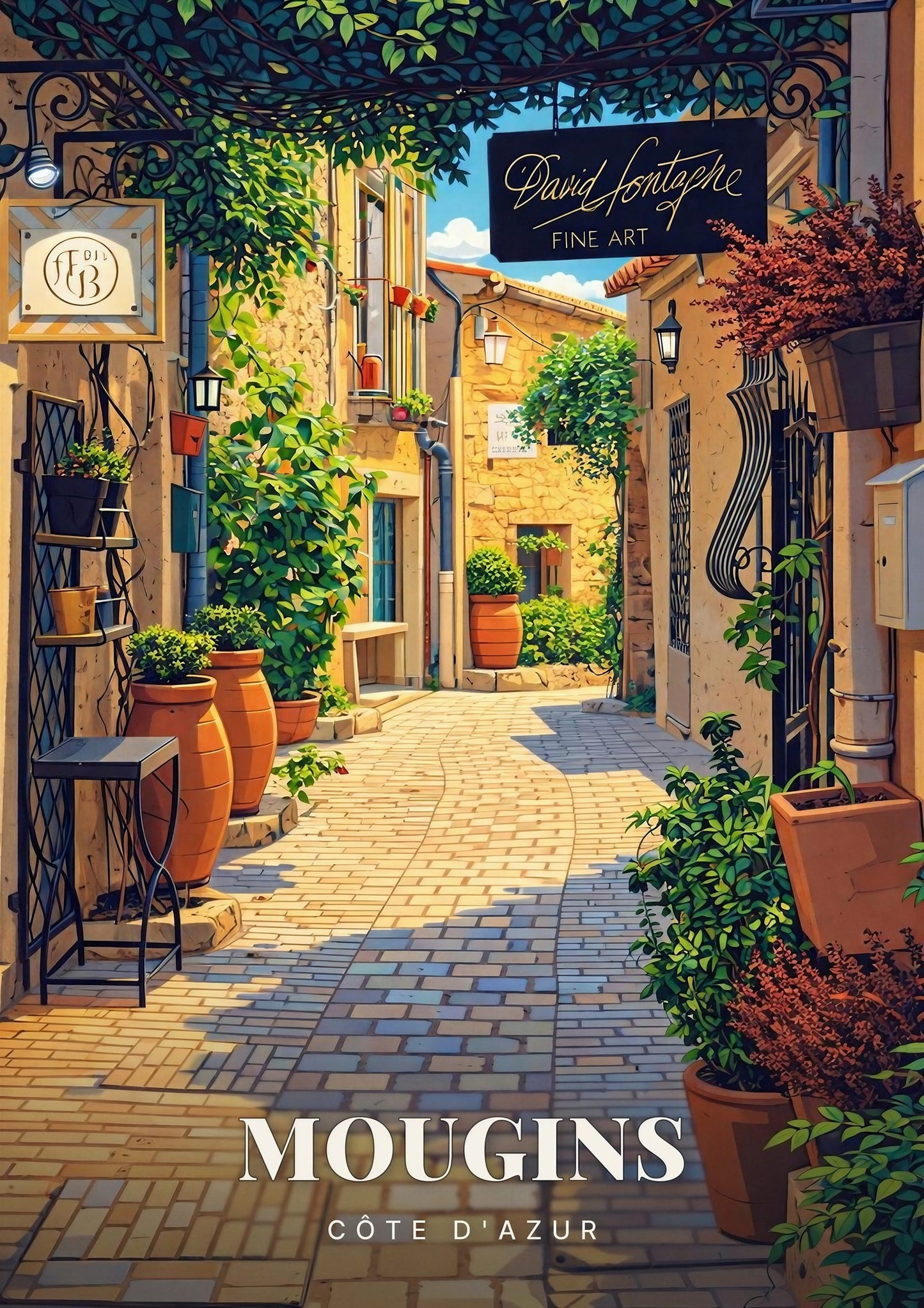Mougins — Ruelle Pavée aux Jarres en Terre Cuite et Tonnelle de Verdure du Village Perché de la Côte d'Azur