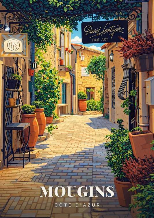 Mougins — Ruelle Pavée aux Jarres en Terre Cuite et Tonnelle de Verdure du Village Perché de la Côte d'Azur