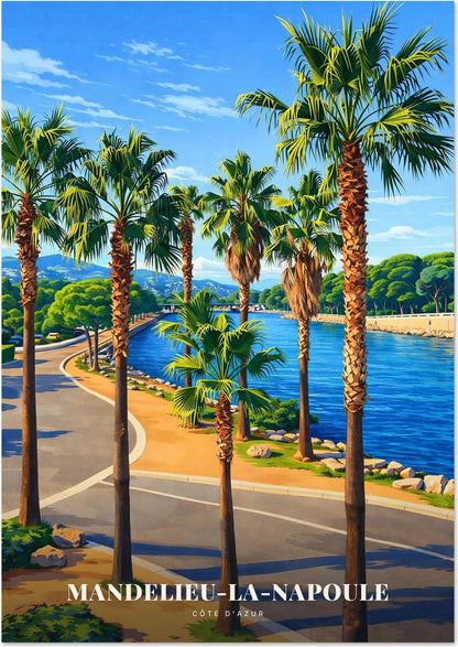 Mandelieu-la-Napoule — Promenade aux Palmiers le long du Canal face aux Collines de la Côte d'Azur
