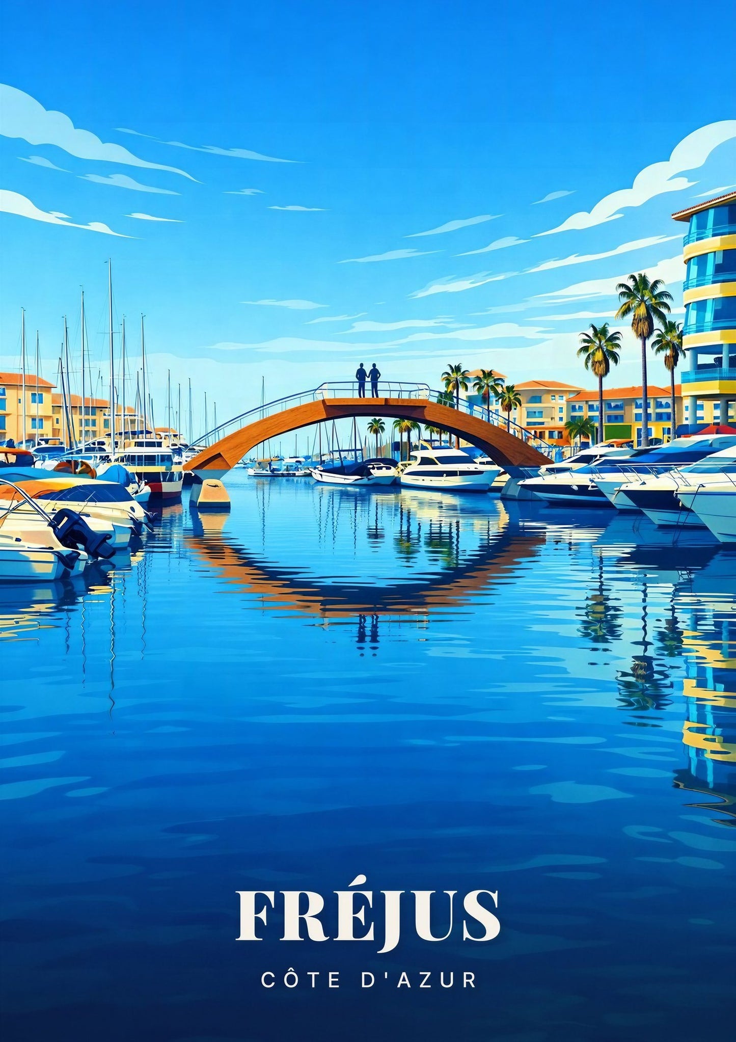 Fréjus — Passerelle de Bois Arquée et Yachts du Port de Plaisance sous le Ciel de la Côte d'Azur