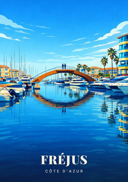 Fréjus — Passerelle de Bois Arquée et Yachts du Port de Plaisance sous le Ciel de la Côte d'Azur