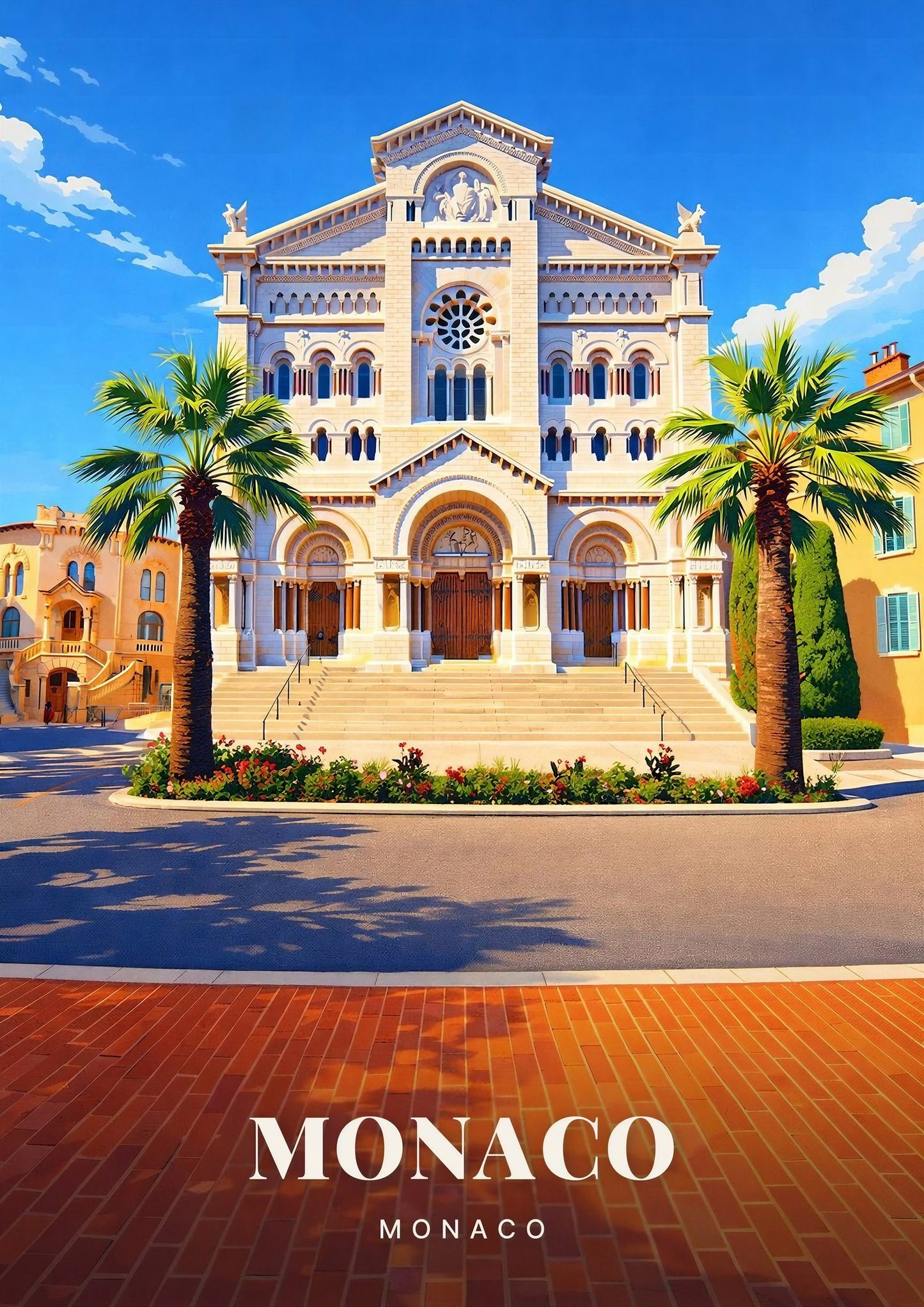 Monaco — La Cathédrale Notre-Dame-Immaculée et ses Palmiers sous le Ciel de la Principauté