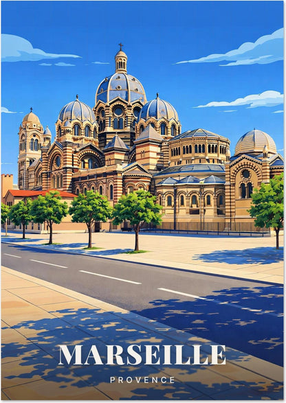Marseille — La Cathédrale de la Major et ses Coupoles Néo-Byzantines sous le Ciel de Provence