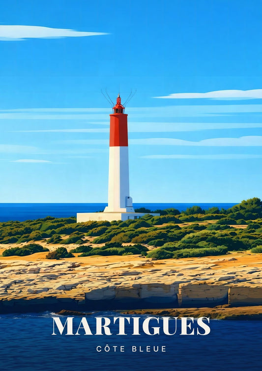 Martigues — Le Phare Rouge et Blanc de la Couronne sur la Côte Bleue face à la Méditerranée