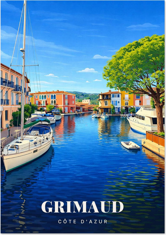 Port Grimaud — Les Maisons Pastel et les Voiliers le Long du Canal sous le Pin Parasol du Golfe de Saint-Tropez