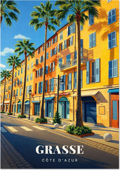 Grasse — Boulevard aux Palmiers et Façades Dorées sous le Ciel d'Azur de la Côte d'Azur