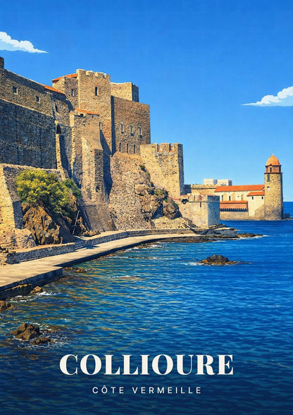 Collioure — Les Remparts du Château Royal et le Sentier Côtier face au Clocher de la Côte Vermeille