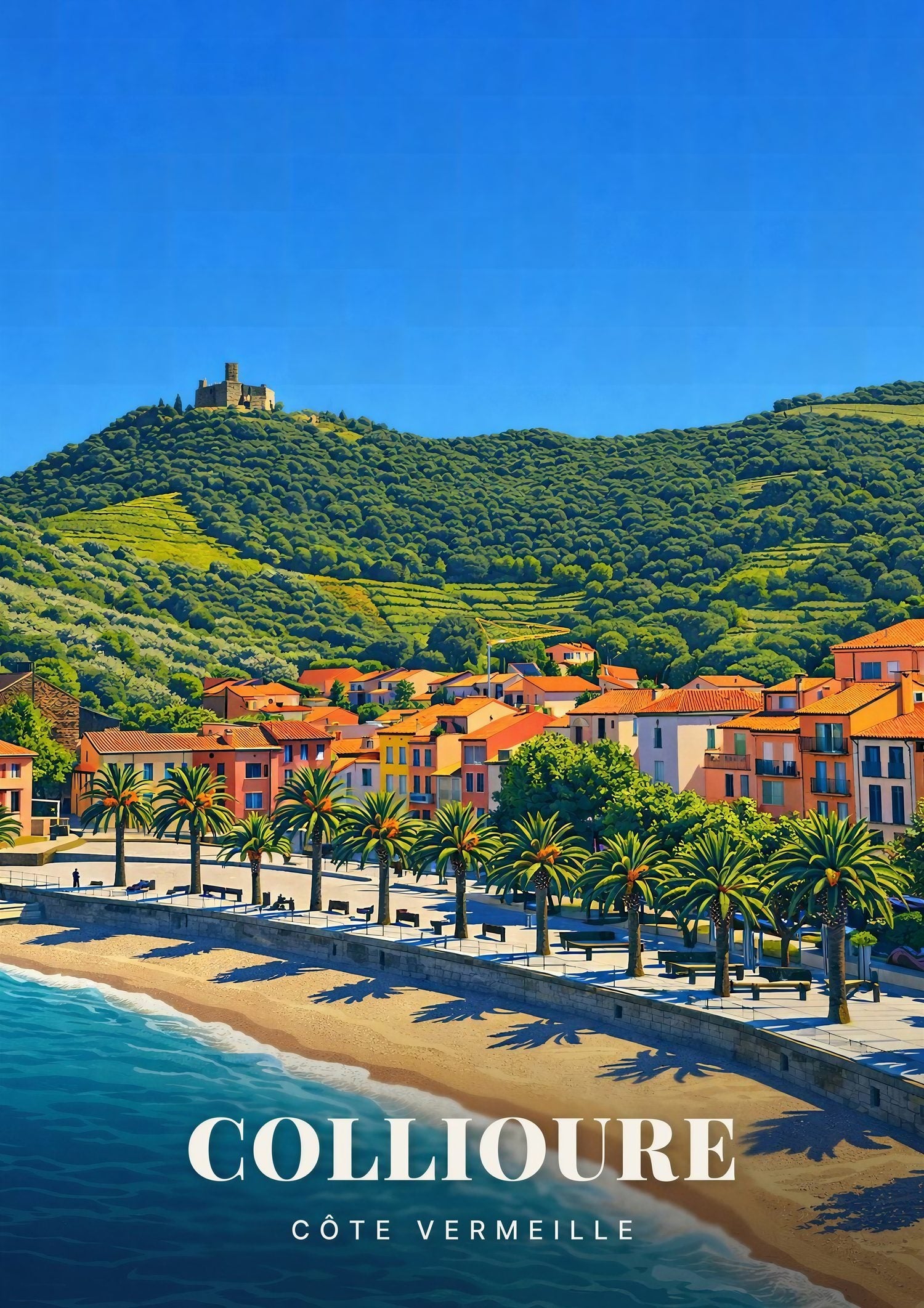 Collioure — La Plage et la Promenade aux Palmiers sous le Fort Saint-Elme de la Côte Vermeille