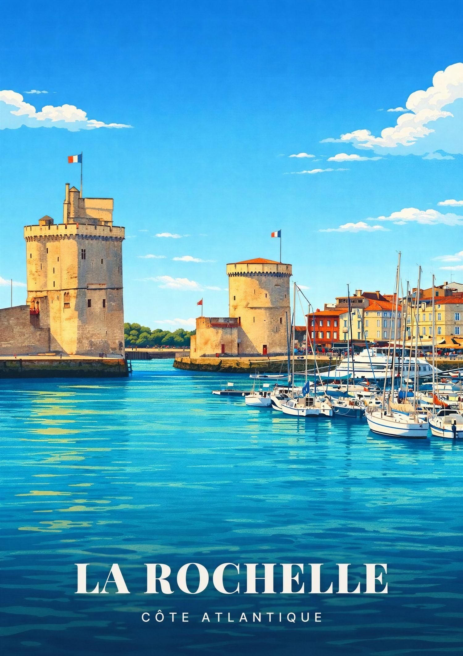 La Rochelle — Les Tours Saint-Nicolas et de la Chaîne à l'Entrée du Vieux-Port et ses Voiliers face à la Côte Atlantique
