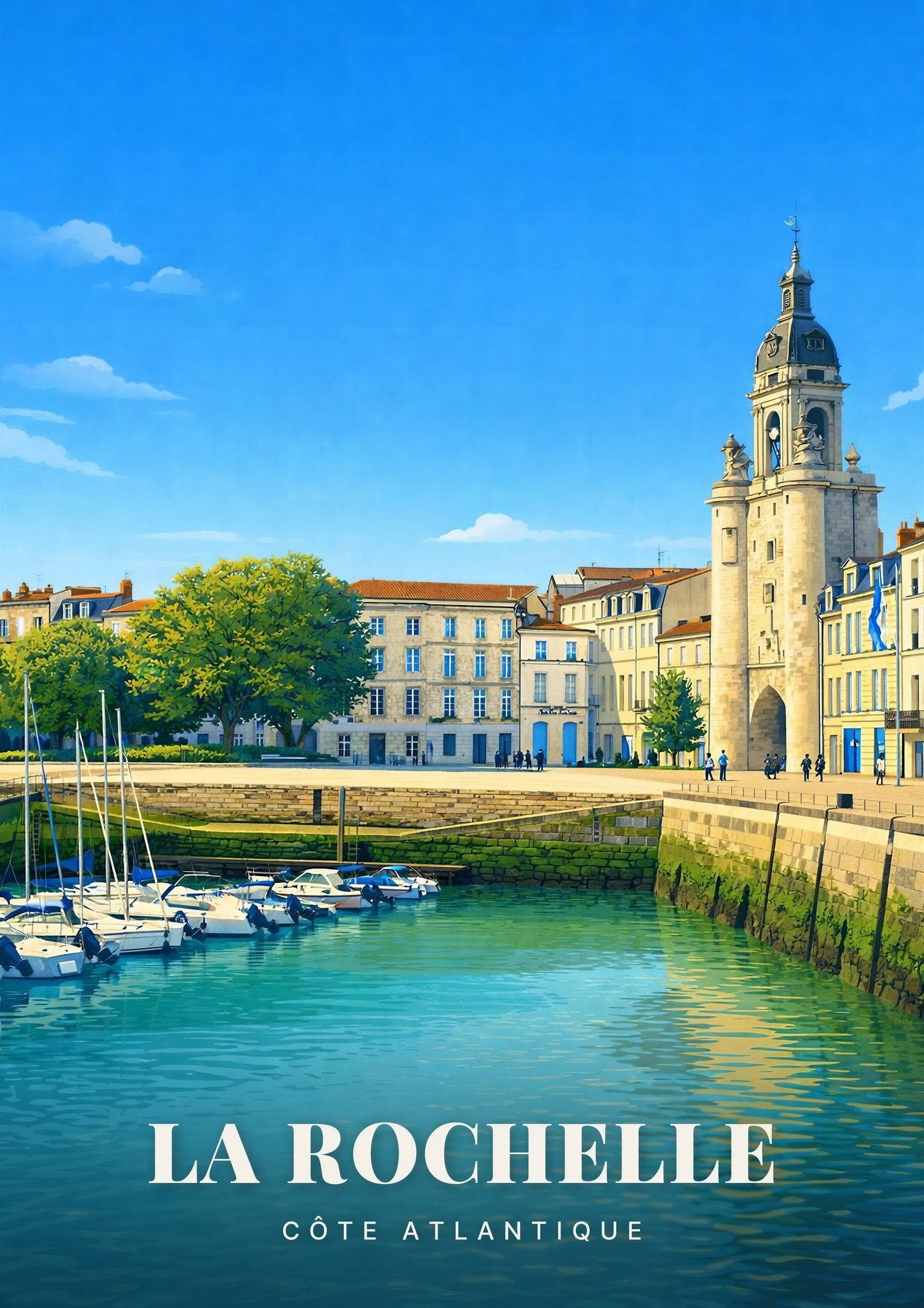La Rochelle — La Tour de la Grosse-Horloge et les Façades du Cours des Dames au Bord du Vieux-Port de la Côte Atlantique