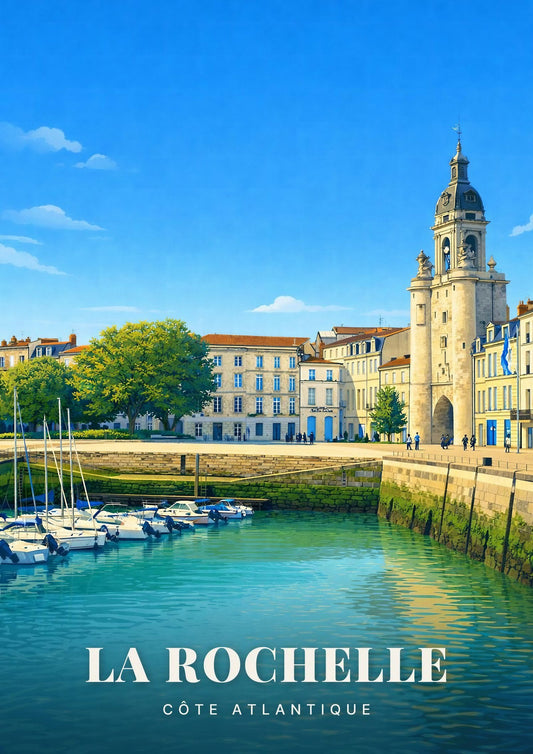 La Rochelle — La Tour de la Grosse-Horloge et les Façades du Cours des Dames au Bord du Vieux-Port de la Côte Atlantique