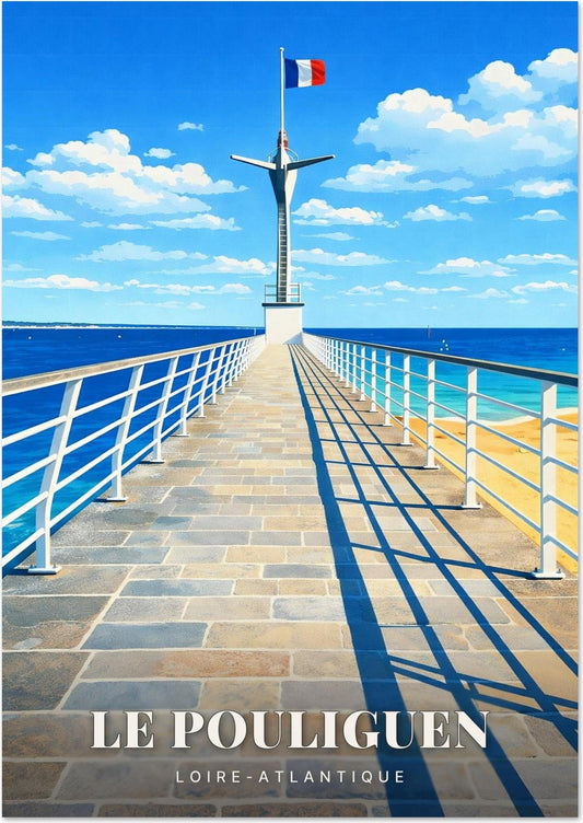 Le Pouliguen — La Longue Jetée de Pierre et son Mât Sémaphore face à l'Océan de Loire-Atlantique