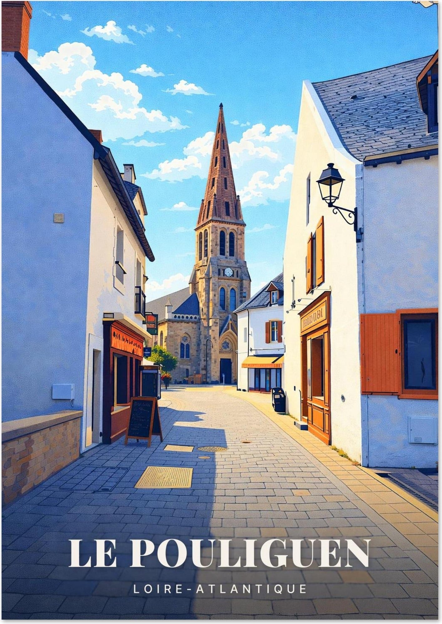 Le Pouliguen — La Flèche de l'Église Saint-Nicolas au Bout de la Ruelle Pavée de Loire-Atlantique