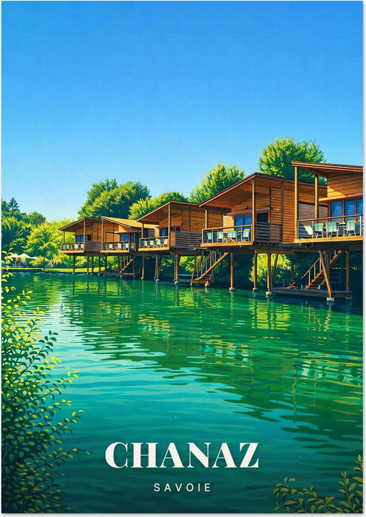 Chanaz — Les Chalets de Bois sur Pilotis au-dessus des Eaux Vertes du Canal de Savière en Savoie