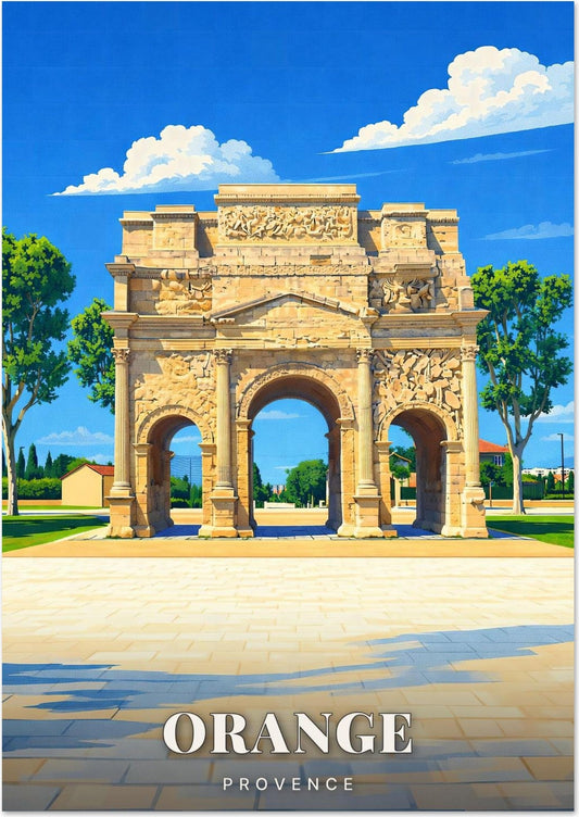 Orange — L'Arc de Triomphe Romain et ses Trois Arches sous les Grands Platanes de Provence