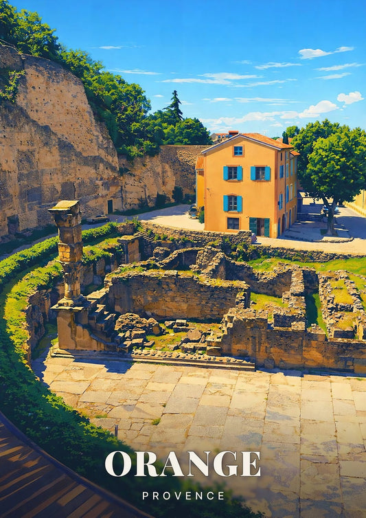 Orange — Les Vestiges Romains et la Maison aux Volets Bleus sous le Grand Platane de Provence