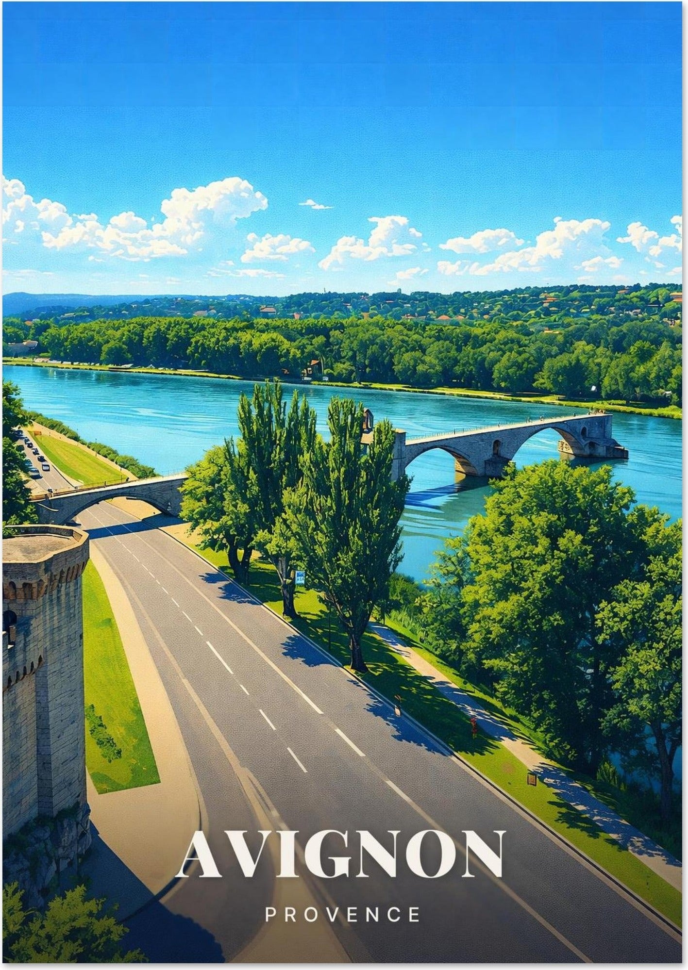 Avignon — Le Pont Saint-Bénézet et ses Arches de Pierre sur le Rhône au Pied des Remparts de Provence